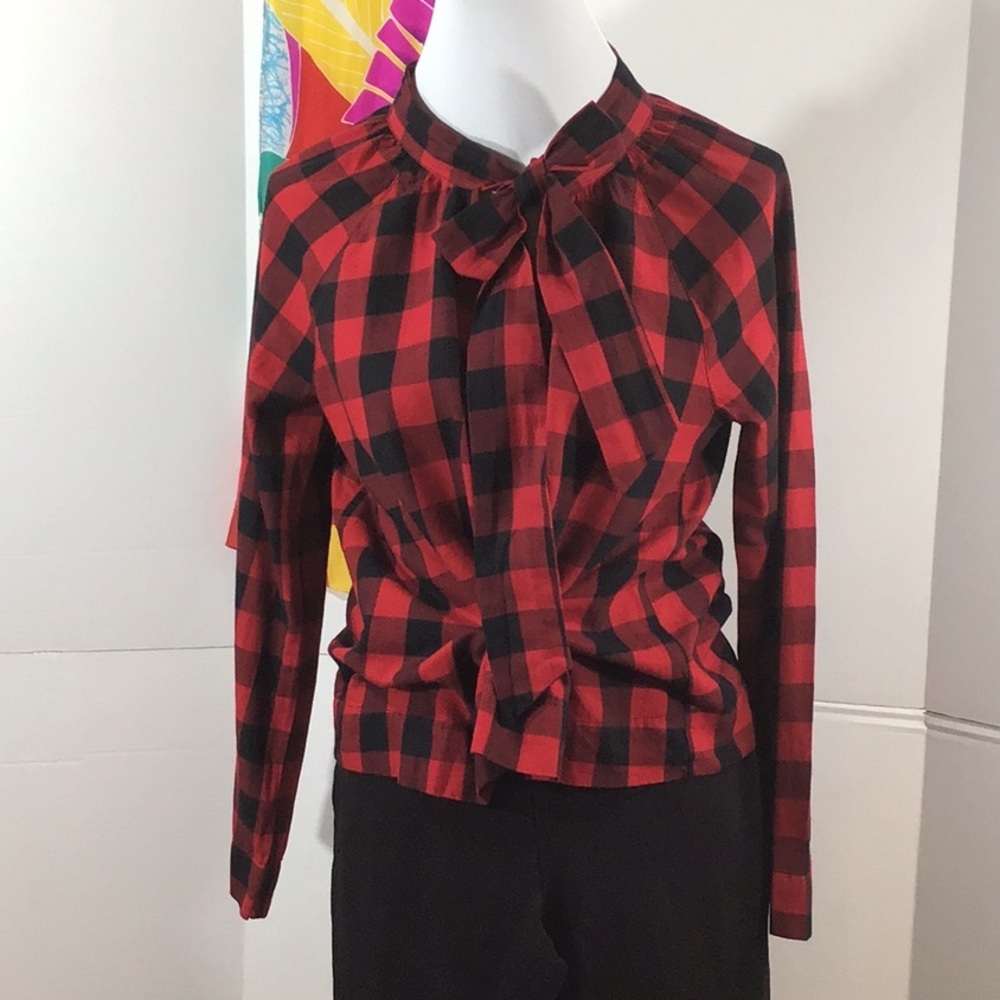 Madewell red/black tie neck popover top M